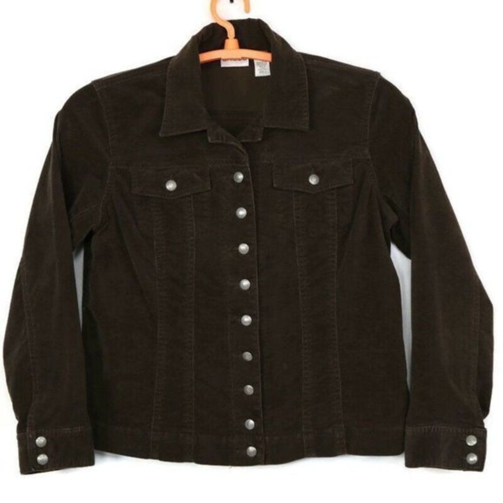 Chico's Corduroy Jacket Coat Blazer Brown Button Stretch Size‎ 1 Medium 8 10